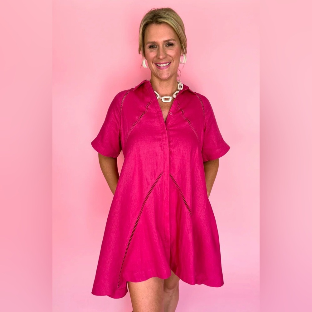 Caryn Lawn The Sara Vibrant Pink Short Sleeve Dress